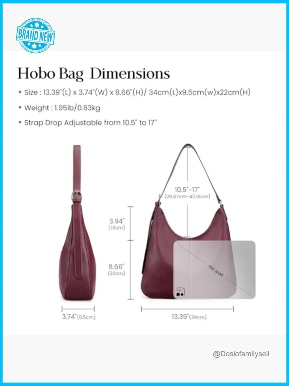 Genuine Leather Hobo Bag Adjustable Strap Shoulder Purse Women Slouchy Crossbody